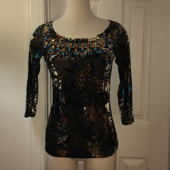 Cache Tops - NWOT Cache LS Velvet Embellished Top